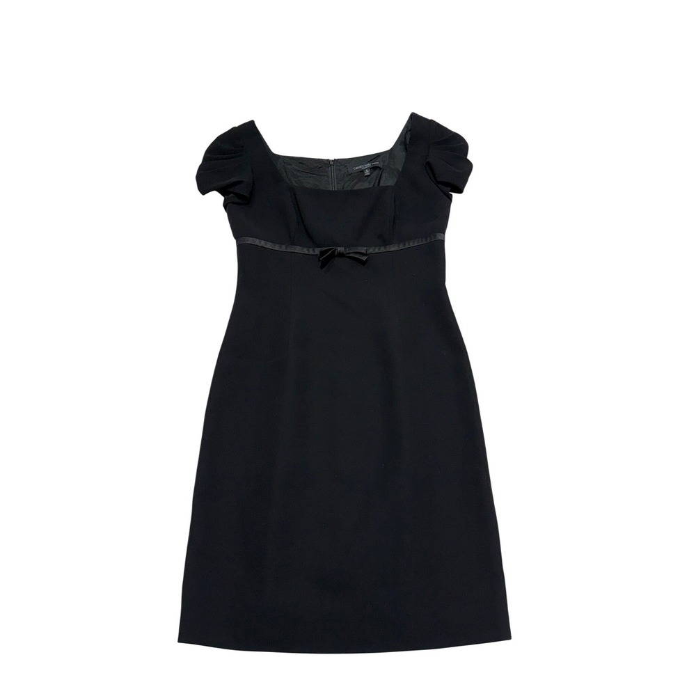 Carmen‎ Marc Valvo Black Cap Sleeve Sheath Dress Silk Bow Accent Size 10